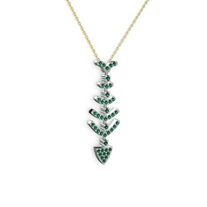 Taşlı Kılçık Kolye - Yeşil kuvars 8 ayar beyaz altın kolye (40 cm gümüş rolo zincir) #1lt8orx