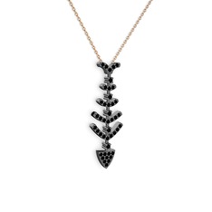 Taşlı Kılçık Kolye - Siyah zirkon 925 ayar siyah rodyum kaplama gümüş kolye (40 cm rose altın rolo zincir) #1n53bor