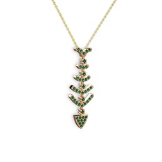 Taşlı Kılçık Kolye - Yeşil kuvars 14 ayar rose altın kolye (40 cm gümüş rolo zincir) #1n6sc18