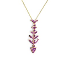 Taşlı Kılçık Kolye - Ametist 14 ayar rose altın kolye (40 cm altın rolo zincir) #1n6xnj5