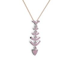 Taşlı Kılçık Kolye - Pembe kuvars 8 ayar beyaz altın kolye (40 cm rose altın rolo zincir) #1neqodm