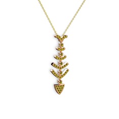 Taşlı Kılçık Kolye - Peridot 14 ayar rose altın kolye (40 cm altın rolo zincir) #1o75bzt