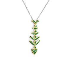 Taşlı Kılçık Kolye - Kök zümrüt 925 ayar altın kaplama gümüş kolye (40 cm beyaz altın rolo zincir) #1o9jkpb