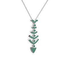 Taşlı Kılçık Kolye - Kök zümrüt 8 ayar beyaz altın kolye (40 cm beyaz altın rolo zincir) #1ojm7sg