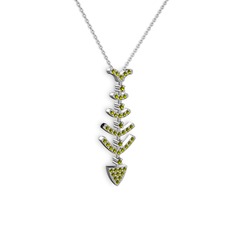 Taşlı Kılçık Kolye - Peridot 14 ayar beyaz altın kolye (40 cm beyaz altın rolo zincir) #1oxq6uk