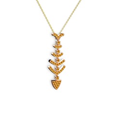 Taşlı Kılçık Kolye - Sitrin 925 ayar rose altın kaplama gümüş kolye (40 cm gümüş rolo zincir) #1pvh00