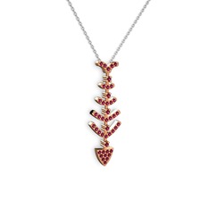 Taşlı Kılçık Kolye - Rodolit garnet 18 ayar rose altın kolye (40 cm beyaz altın rolo zincir) #1pykkni