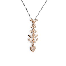 Taşlı Kılçık Kolye - Beyaz zirkon 14 ayar rose altın kolye (40 cm gümüş rolo zincir) #1pzas5g