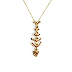 Taşlı Kılçık Kolye - Kök yakut 925 ayar altın kaplama gümüş kolye (40 cm altın rolo zincir) #1qpv790