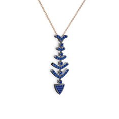 Taşlı Kılçık Kolye - Lab safir 925 ayar siyah rodyum kaplama gümüş kolye (40 cm rose altın rolo zincir) #1qq8i8a