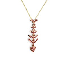 Kök yakut 18 ayar rose altın kolye (40 cm altın rolo zincir)