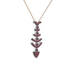 Taşlı Kılçık Kolye - Kök yakut 925 ayar siyah rodyum kaplama gümüş kolye (40 cm rose altın rolo zincir) #1r6d7t3