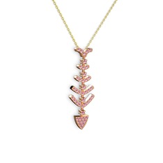 Taşlı Kılçık Kolye - Pembe kuvars 18 ayar rose altın kolye (40 cm altın rolo zincir) #1raw54e