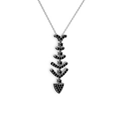Taşlı Kılçık Kolye - Siyah zirkon 925 ayar siyah rodyum kaplama gümüş kolye (40 cm beyaz altın rolo zincir) #1s0or4s