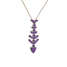Taşlı Kılçık Kolye - Ametist 925 ayar siyah rodyum kaplama gümüş kolye (40 cm rose altın rolo zincir) #1srlfiu