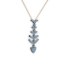 Taşlı Kılçık Kolye - Akuamarin 925 ayar siyah rodyum kaplama gümüş kolye (40 cm rose altın rolo zincir) #1tvas1x