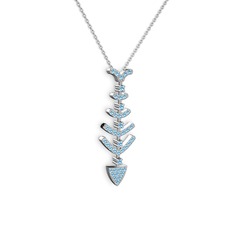 Taşlı Kılçık Kolye - Akuamarin 925 ayar gümüş kolye (40 cm beyaz altın rolo zincir) #1uie12b