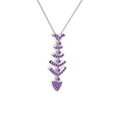 Taşlı Kılçık Kolye - Ametist 18 ayar beyaz altın kolye (40 cm beyaz altın rolo zincir) #1wiodma
