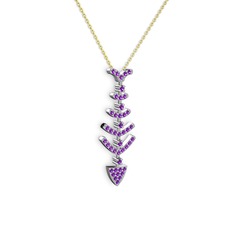 Taşlı Kılçık Kolye - Ametist 8 ayar beyaz altın kolye (40 cm altın rolo zincir) #1x18evp