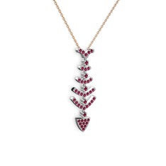 Taşlı Kılçık Kolye - Rodolit garnet 925 ayar gümüş kolye (40 cm rose altın rolo zincir) #1x7duuu