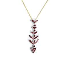 Taşlı Kılçık Kolye - Garnet 8 ayar beyaz altın kolye (40 cm altın rolo zincir) #1x7vps8