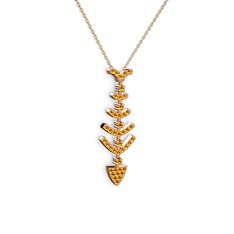 Taşlı Kılçık Kolye - Sitrin 8 ayar rose altın kolye (40 cm rose altın rolo zincir) #2ojuuu