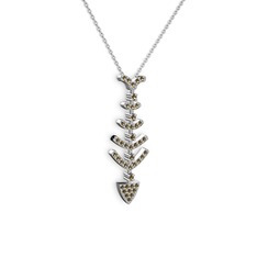 Taşlı Kılçık Kolye - Dumanlı kuvars 18 ayar beyaz altın kolye (40 cm beyaz altın rolo zincir) #2tcxab