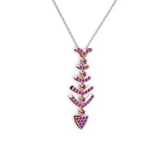 Taşlı Kılçık Kolye - Ametist 925 ayar rose altın kaplama gümüş kolye (40 cm beyaz altın rolo zincir) #303swt