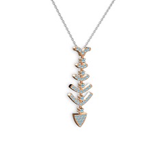 Taşlı Kılçık Kolye - Akuamarin 925 ayar rose altın kaplama gümüş kolye (40 cm gümüş rolo zincir) #319ylk