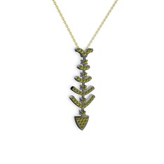 Taşlı Kılçık Kolye - Peridot 925 ayar siyah rodyum kaplama gümüş kolye (40 cm altın rolo zincir) #3spkl7