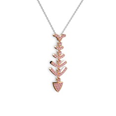 Taşlı Kılçık Kolye - Pembe kuvars 14 ayar rose altın kolye (40 cm beyaz altın rolo zincir) #45rbm8