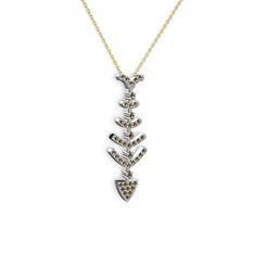 Dumanlı kuvars 14 ayar beyaz altın kolye (40 cm altın rolo zincir)