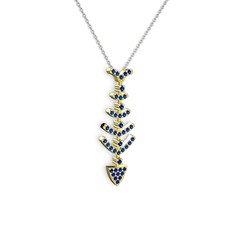 Lab safir 18 ayar altın kolye (40 cm beyaz altın rolo zincir)