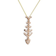 Taşlı Kılçık Kolye - Beyaz zirkon 18 ayar rose altın kolye (40 cm gümüş rolo zincir) #5g43u2