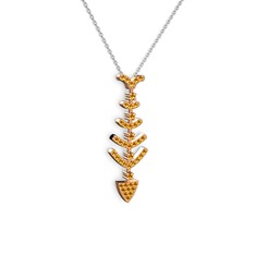 Taşlı Kılçık Kolye - Sitrin 14 ayar rose altın kolye (40 cm gümüş rolo zincir) #6eszs