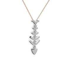 Taşlı Kılçık Kolye - Swarovski 925 ayar gümüş kolye (40 cm rose altın rolo zincir) #6shcct