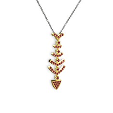 Taşlı Kılçık Kolye - Rodolit garnet 14 ayar altın kolye (40 cm gümüş rolo zincir) #70jueq