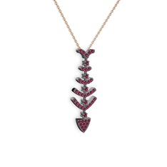 Taşlı Kılçık Kolye - Rodolit garnet 925 ayar siyah rodyum kaplama gümüş kolye (40 cm rose altın rolo zincir) #831xp0