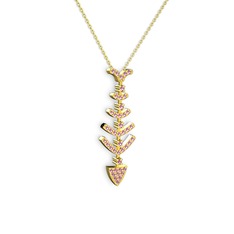 Taşlı Kılçık Kolye - Pembe kuvars 14 ayar altın kolye (40 cm gümüş rolo zincir) #8bpf4h