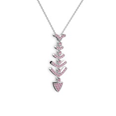 Taşlı Kılçık Kolye - Pembe kuvars 14 ayar beyaz altın kolye (40 cm beyaz altın rolo zincir) #8p12bw