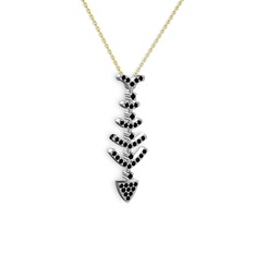 Taşlı Kılçık Kolye - Siyah zirkon 18 ayar beyaz altın kolye (40 cm altın rolo zincir) #8ykh4q