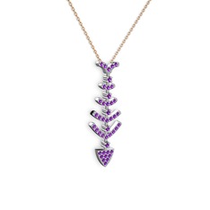 Ametist 14 ayar beyaz altın kolye (40 cm rose altın rolo zincir)