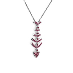 Taşlı Kılçık Kolye - Rodolit garnet 18 ayar beyaz altın kolye (40 cm gümüş rolo zincir) #c6ems7