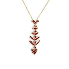 Taşlı Kılçık Kolye - Garnet 14 ayar rose altın kolye (40 cm gümüş rolo zincir) #ecr9kx