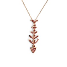 Kök yakut 14 ayar rose altın kolye (40 cm rose altın rolo zincir)