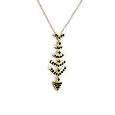Taşlı Kılçık Kolye - Siyah zirkon 925 ayar altın kaplama gümüş kolye (40 cm rose altın rolo zincir) #fuiqgk
