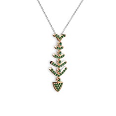 Taşlı Kılçık Kolye - Yeşil kuvars 14 ayar rose altın kolye (40 cm beyaz altın rolo zincir) #gz05fg