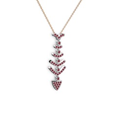 Taşlı Kılçık Kolye - Kök yakut 14 ayar beyaz altın kolye (40 cm rose altın rolo zincir) #h663hm