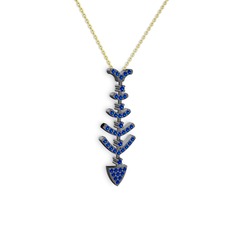 Taşlı Kılçık Kolye - Lab safir 925 ayar siyah rodyum kaplama gümüş kolye (40 cm gümüş rolo zincir) #i2zjrp