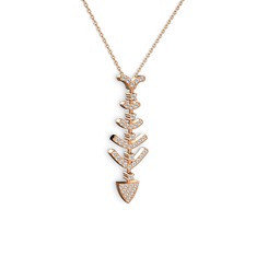 Taşlı Kılçık Kolye - Beyaz zirkon 14 ayar rose altın kolye (40 cm rose altın rolo zincir) #idqfyk